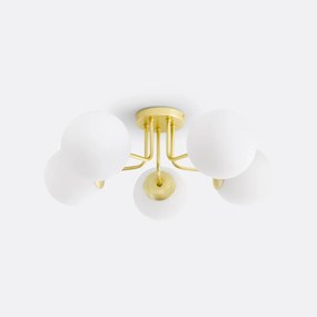 Plafondlamp in messing en opaline glas, Moricio