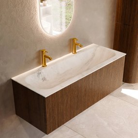 Mondiaz Kurve-dlux 120cm badmeubel dusk met 1 lade en wastafel big large midden 2 kraangaten opalo
