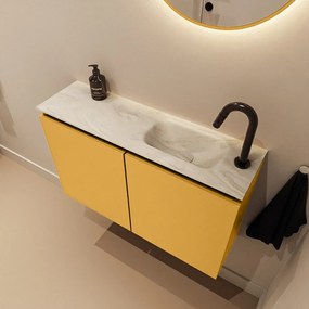 Mondiaz Ture DLux toiletmeubel 80cm ocher met wastafel ostra rechts met kraangat