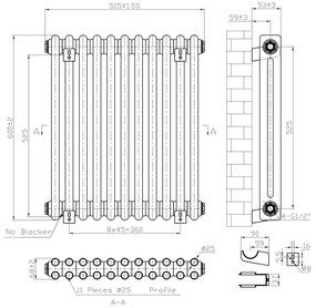 Eastbrook Imperia 2 koloms radiator 50x60cm 704W wit glans