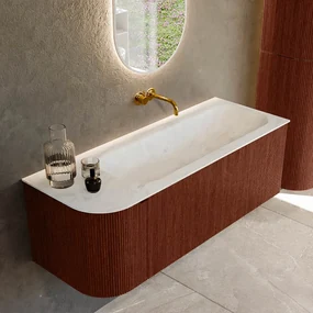 Mondiaz Kurve-dlux 125cm badmeubel ronding links ruby met 1 lade en deur en wastafel big medium rechts zonder kraangat opalo
