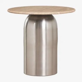 Ronde Bijzettafel Ø40 Cm Alliser Grijs – Staal & Travertine - Sklum