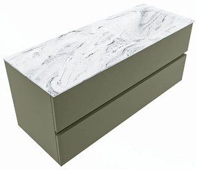 Mondiaz Vica DLux badmeubel 120cm army 2 lades met wastafel glace rechts 1 kraangat