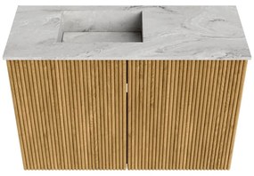 Mondiaz Joya DLux 60cm toiletmeubel oak met wastafel faye links zonder kraangat glace