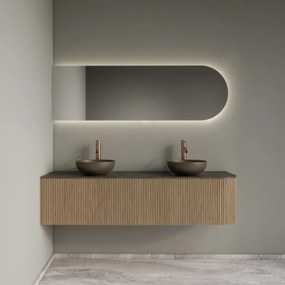 Gliss Design Alluro badmeubel ribbelfront met ronding rechts 160cm mist en zwart leisteen toppaneel