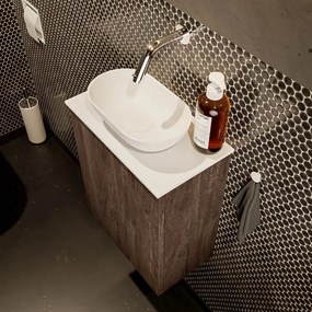 Mondiaz Fowy toiletmeubel 40cm dark brown met witte waskom midden zonder kraangat