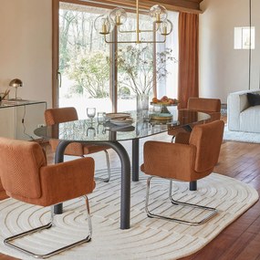 Ovale eettafel, gerookt glas en staal, 6 tot 8 couverts, POLLY