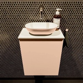 Mondiaz Fowy toiletmeubel 40x50x23cm rosee mat 0 kraangaten wasbak: midden 1 deur solid surface met blad MDF kleur wasbak: Roze / Wit FOWY59003roseerosee