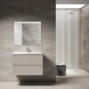 Saniclass Prime Blend Badkamermeubelset - 80x55x46cm - 1 ovale keramische wasbak wit - 1 kraangat - 2 lades - rechthoekige spiegel - mat cotton (beige) SW892643/SW718717/SW724611