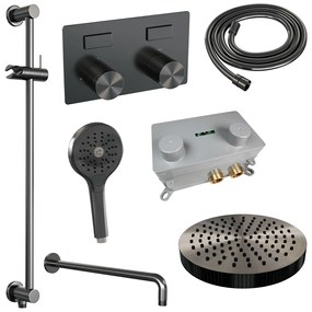 Brauer Stripe inbouw regendouche met 25cm hoofddouche, gebogen muurarm, 3 standen handdouche en glijstang set 35 gunmetal geborsteld PVD