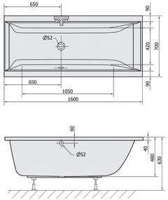 Polysan Cleo ligbad 160x70x48cm zwart mat