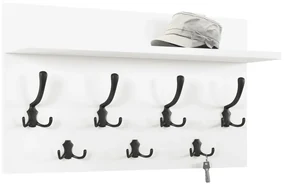 FINLO Mat Wit / Grepen Mat Zwart - MODERNE MUURHANGER MET PLANK VOOR IN DE GANG 70 cm