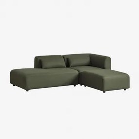 2-delige Modulaire Hoekbank Met Chaise Longue Links En Fogler Poef Chenille Groen – Salie - Sklum