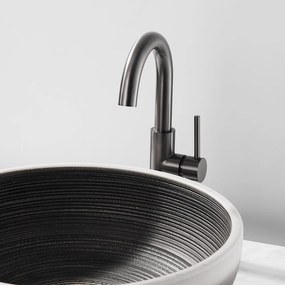 Saniclear Highriser hoge wastafelkraan met gebogen uitloop verouderd ijzer - gunmetal