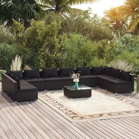 vidaXL 11-delige Loungeset met kussens poly rattan zwart