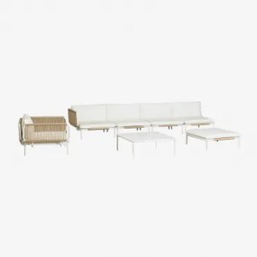 Tuinset Met 4-delige Modulaire Hoekbank, Salontafel, Poef En Stoel Van Roubly Staal Beige Amandelroos - Sklum