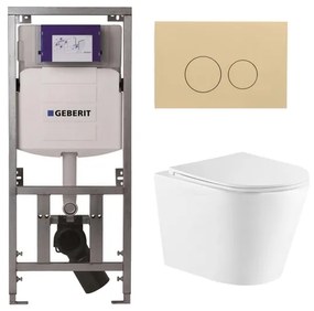 QeramiQ Dely Toiletset - 36.3x51.7cm - diepspoel - rimless - Geberit UP320 Burda inbouwreservoir - softclose toiletzitting - bedieningsplaat beige - ronde knoppen - wit mat SW1026254/0701131/SW1102365/SW1000766