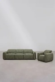 Woonkamerset Met Elektrische 3-zits Relaxbank En Gestoffeerde Fauteuil Peggy Bouclé Groen – Salie - Sklum