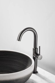 Saniclear Highriser hoge wastafelkraan met gebogen uitloop verouderd ijzer - gunmetal