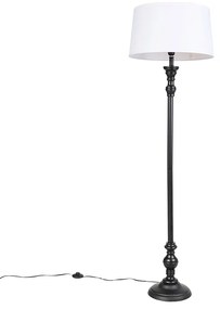 Vloerlamp zwart met linnen kap wit 45cm - Classico
