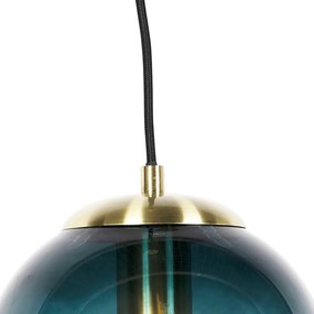 Smart hanglamp met dimmer messing met oceaanblauw glas 20 cm incl. Wifi ST64 - Pallon Art Deco E27 bol / globe / rond Binnenverlichting Lamp