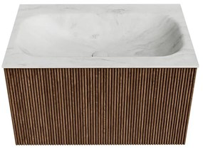 Mondiaz Kurve-dlux 70cm badmeubel walnut met 1 lade en wastafel big small midden 1 kraangat opalo