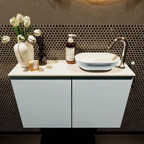 Mondiaz Fowy toiletmeubel 80cm clay met lichtgrijze waskom rechts en kraangat