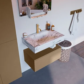 Mondiaz Alan DLux badmeubel 70cm oro 1 lade met wastafel glace midden 1 kraangat