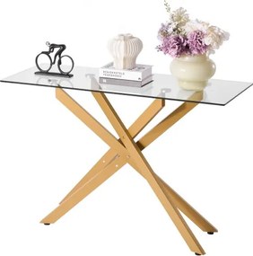 VEVOR Glazen consoletafel, rechthoekige haltafel (114,3 cm) met gehard glazen blad en gekruiste ijzeren poten, bijzettafel met antislip voetjes voor woonkamer, hal en hal