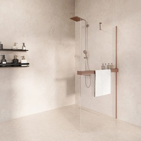 Saniclear Oblique inloopdouche 120cm met handdoekhouder en helder glas geborsteld koper