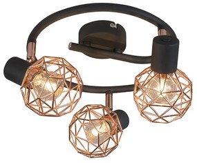 Moderne Spot / Opbouwspot / Plafondspot zwart met koper 3-lichts - Mesh Design, Modern E14 Draadlamp rond Binnenverlichting Lamp