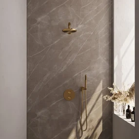 Brauer Gold Edition thermostatische inbouw regendouche met staafhanddouche, rechte muurarm en hoofddouche 20cm set 73 messing geborsteld PVD