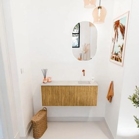 Mondiaz Joya DLux 100cm toiletmeubel oak met wastafel faye rechts zonder kraangat ostra