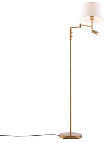 Vloerlamp brons met witte kap en verstelbare leeslamp - Ladas