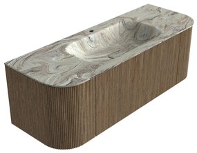 Mondiaz Kurve-dlux 130cm badmeubel ronding links/rechts dusk met 1 lade en 2 deuren en wastafel big small midden 1 kraangat glace