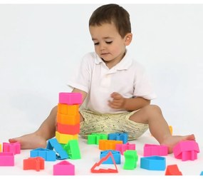 dëna 54-delige Speelgoedset Neon kinderen, huizen en bomen silicone