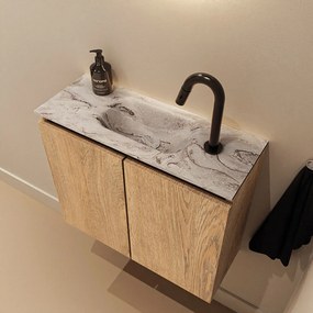 Mondiaz Ture DLux toiletmeubel 60cm washed oak met wastafel glace midden met kraangat