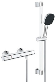 GROHE Precision Trend Doucheset - thermostatische douchekraan - met glijstangset - 60cm - vierkante handdouche - 1 straalsoort - gladde doucheslang - chroom 34237003