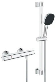 GROHE Precision Trend Doucheset - thermostatische douchekraan - met glijstangset - 60cm - vierkante handdouche - 1 straalsoort - gladde doucheslang - chroom 34237003