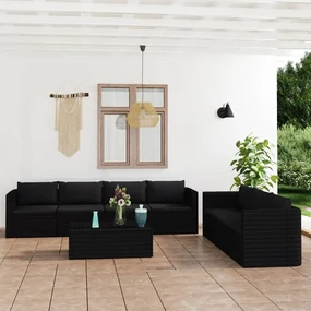 vidaXL 8-delige Loungeset met kussens poly rattan zwart