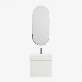 Badkamermeubelset Van Hout En Essenhoutfineer Met Geïntegreerde Wastafel Ona Wit & Oval Led And Antifog Black 45x105 Cm Vacson & Zwart - Sklum
