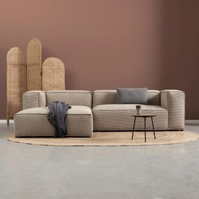 Beige Rib Bank Met Chaise Longue Links