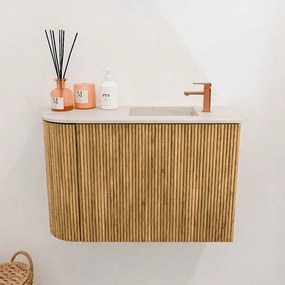 Mondiaz Joya DLux 60cm toiletmeubel ronding links oak met wastafel faye rechts 1 kraangat meli