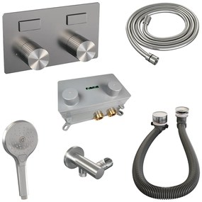 Brauer Stripe inbouw badkraan met drukknoppen, badvulcombinatie en 3 standen handdouche RVS geborsteld PVD