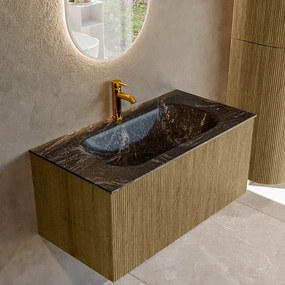 Mondiaz Kurve-dlux 90cm badmeubel dusk met 1 lade en wastafel big small midden 1 kraangat lava