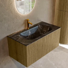 Mondiaz Kurve-dlux 90cm badmeubel dusk met 1 lade en wastafel big small midden 1 kraangat lava