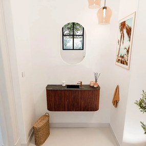 Mondiaz Joya DLux 95cm toiletmeubel ronding links/rechts ruby met wastafel faye midden 1 kraangat lava