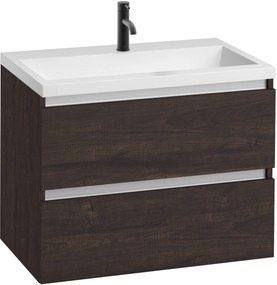 Saqu Gaia voorgemonteerd ondiep badmeubel met aluminium greeplijst incl. wastafel 80x40cm kasteel bruin