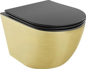 Mexen Lena wc-pot Rimless met softclose slim zitting, duroplast, zwart mat/goud lijnpatroon - 30224077