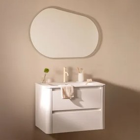Egerton Houten Badkamermeubelset Met Geïntegreerde Wastafel Wit & Ovaal Led En Anticondens 100x80 Cm Meunier & Tapioca Beige ↑20 - Sklum